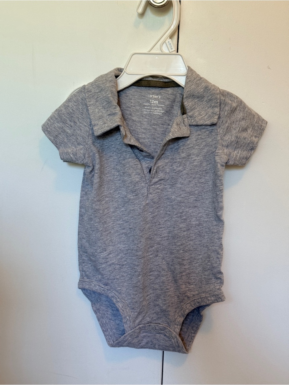 Carter's Heather Gray Polo One-Piece Bodysuit